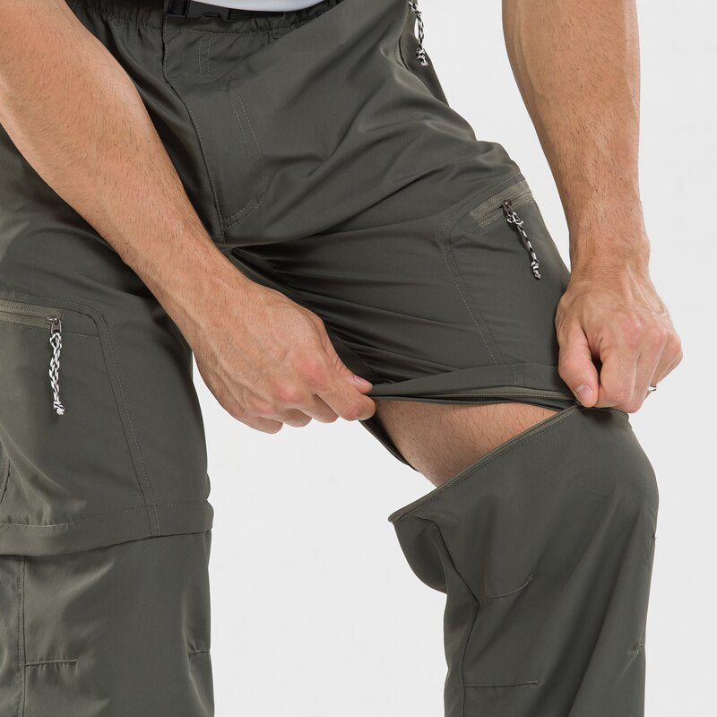 Men's Convertible Zip-Off Hiking Pants Elastic Waistband Multi-Pocket
