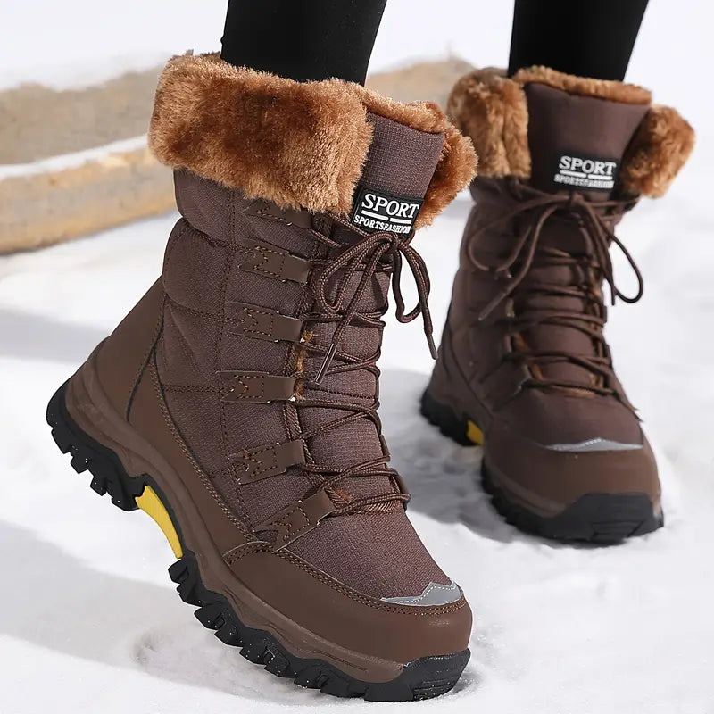 Women's Platform Winter Boots Lace Up Mid-Calf Faux Fur Quilted