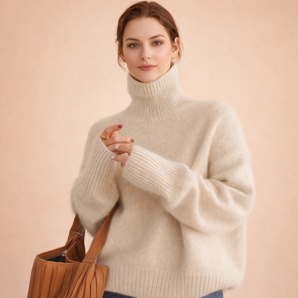 Women's Cashmere Turtleneck Sweater Soft Warm Khaki Elegant