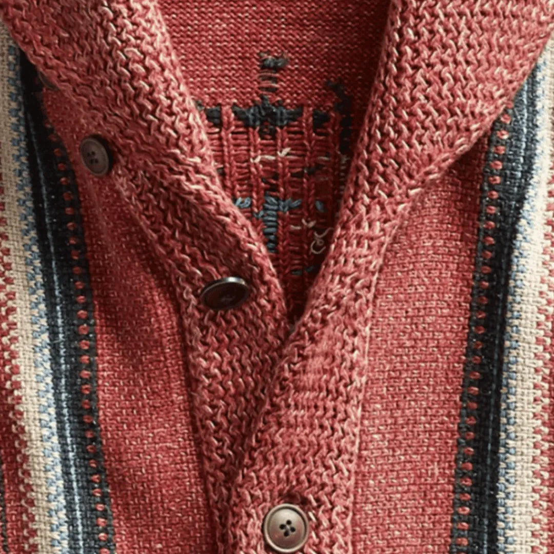 Men's Button Front Cardigan Shawl Collar Geometric Pattern Long Sleeve Knit