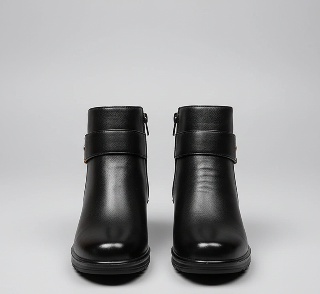 Women's Ankle Boots Side Zip Fleece Lined Low Wedge Round Toe Buckle