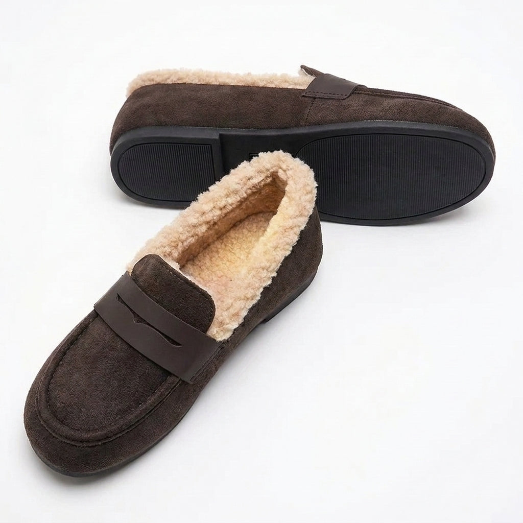 Fleece Loafers Women Cosy Slip On Shoes Warm Indoor Casual Cream