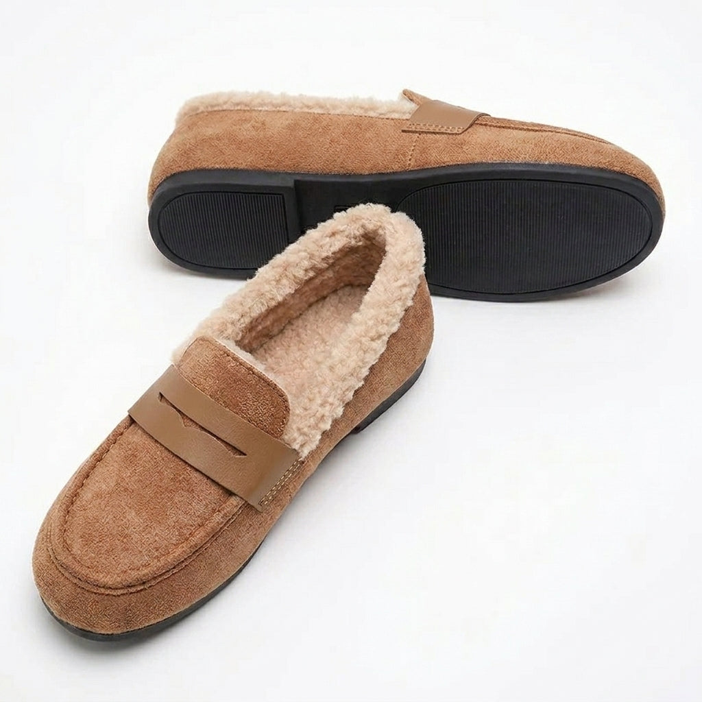 Fleece Loafers Women Cosy Slip On Shoes Warm Indoor Casual Cream