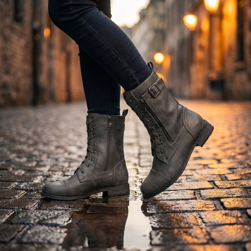 Leather Ankle Boots Glossy Finish Women's Elegant Formal Casual Dress Shoes