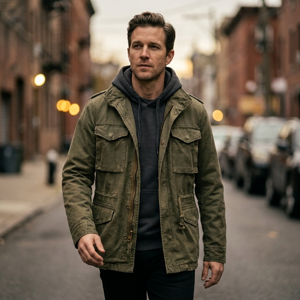 Men's Military Field Jacket Classic Olive Casual Outdoor Everyday Wear