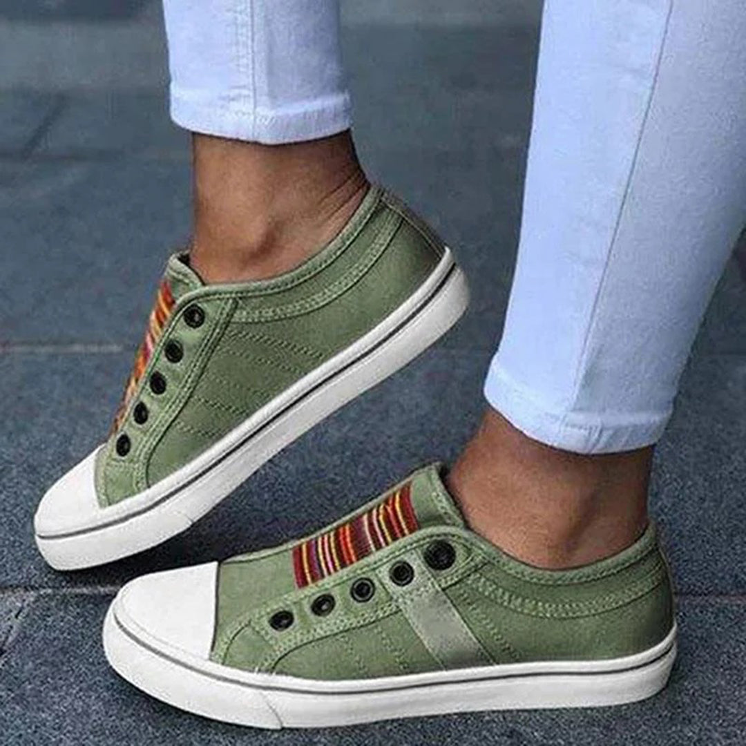 Women's Striped Canvas Sneakers Casual Comfortable Everyday Trainers