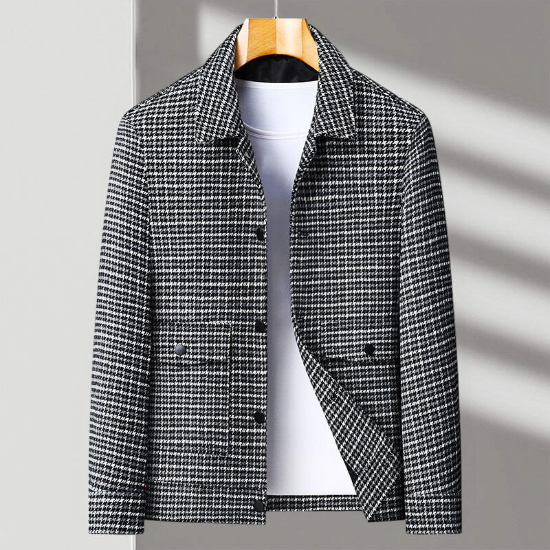 Men's Houndstooth Tailored Jacket Button-Front Structured Smart Casual Workwear