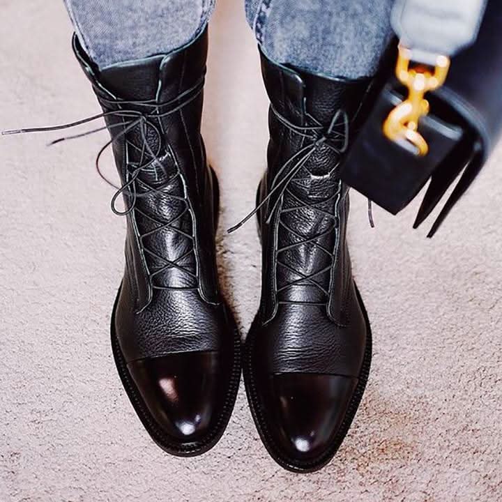 Women's Leather Ankle Boots Classic Black Casual Everyday Style