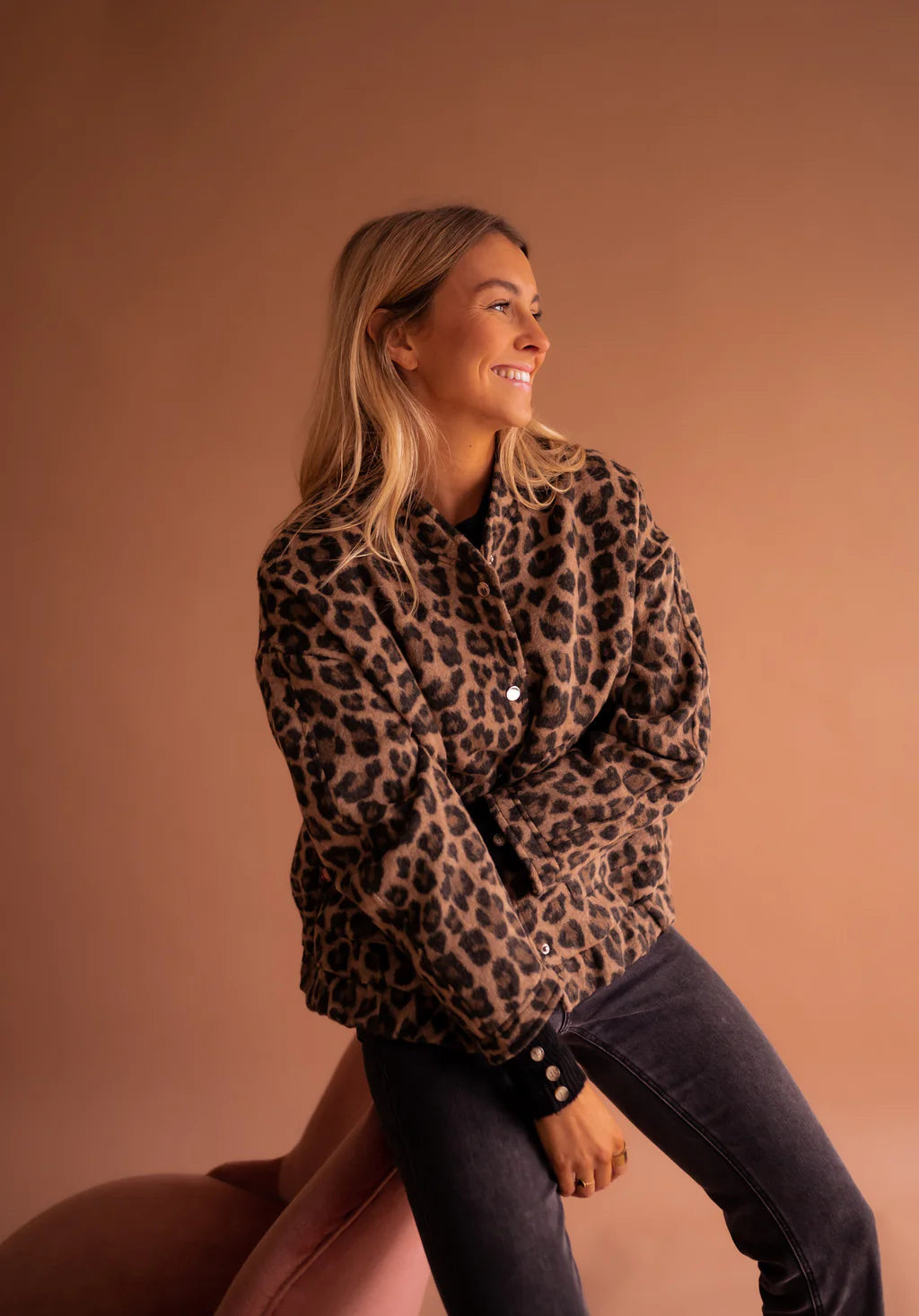 Women's Bomber Jacket Leopard Print Relaxed Fit Casual Winter
