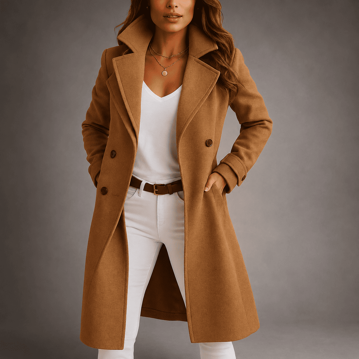 Women's Long Trench Coat with Buttons Tailored Overcoat Casual Formal