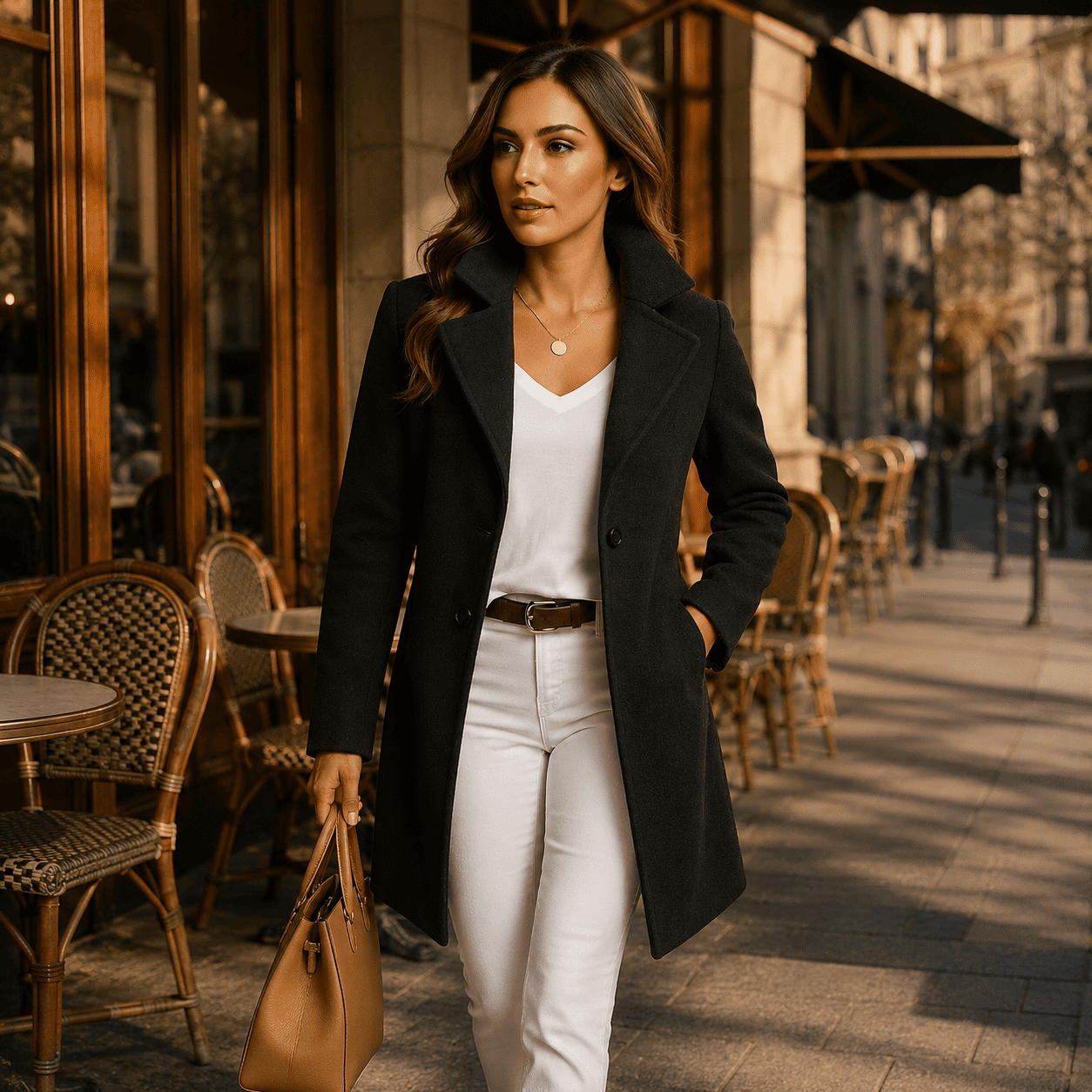 Women's Long Trench Coat with Buttons Tailored Overcoat Casual Formal
