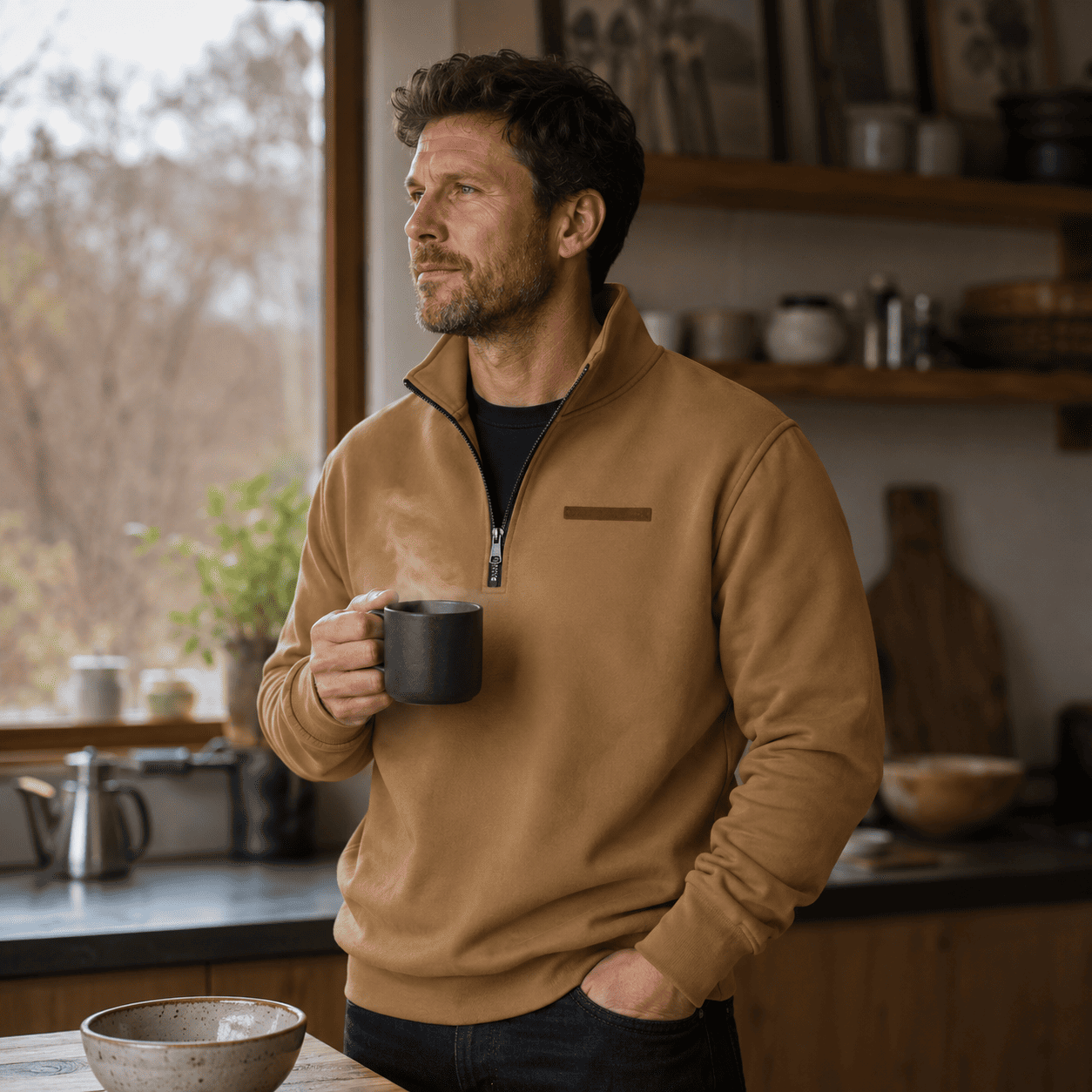 Men's Fleece Quarter-Zip Sweatshirt Casual Pullover Comfortable Everyday