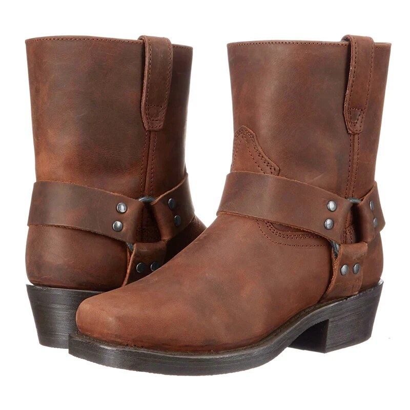 Men's Cowboy Boots with Straps Ankle High Western Style Casual