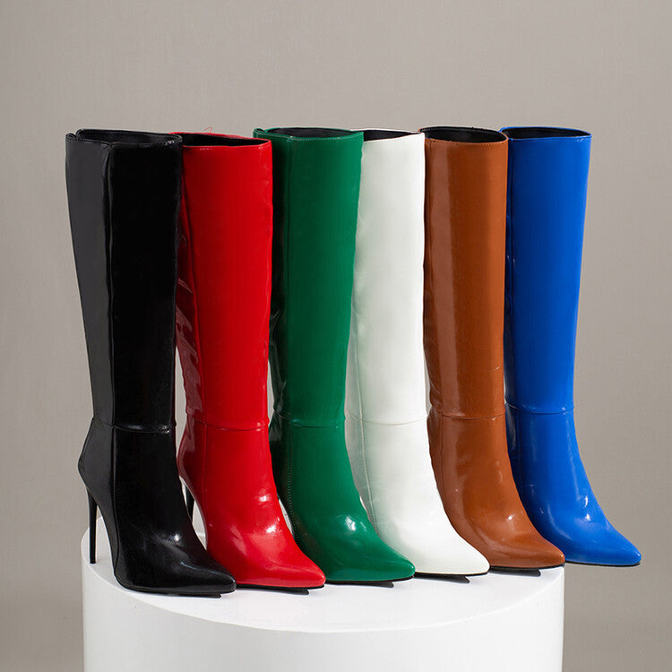 Knee High Boots Pointed Toe Heel Zip Side Ankle Closure Stiletto