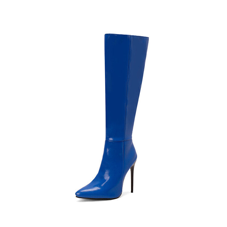 Knee High Boots Pointed Toe Heel Zip Side Ankle Closure Stiletto