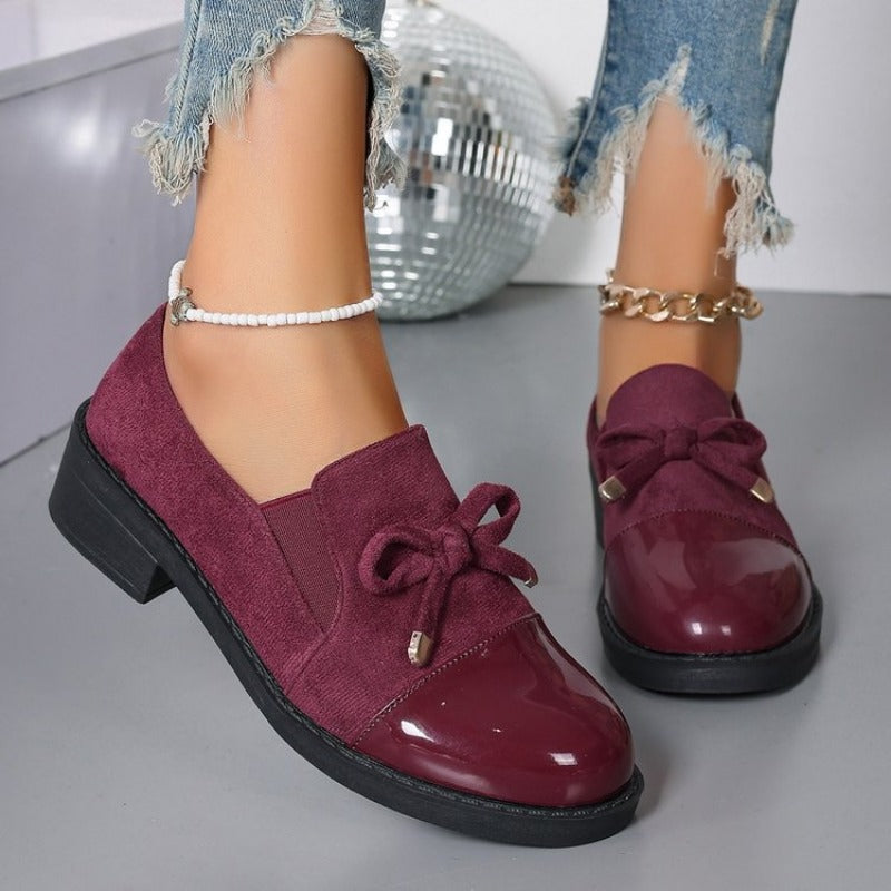 Women's Loafers Bow Block Heel Slip-On Comfortable Casual Formal Shoes