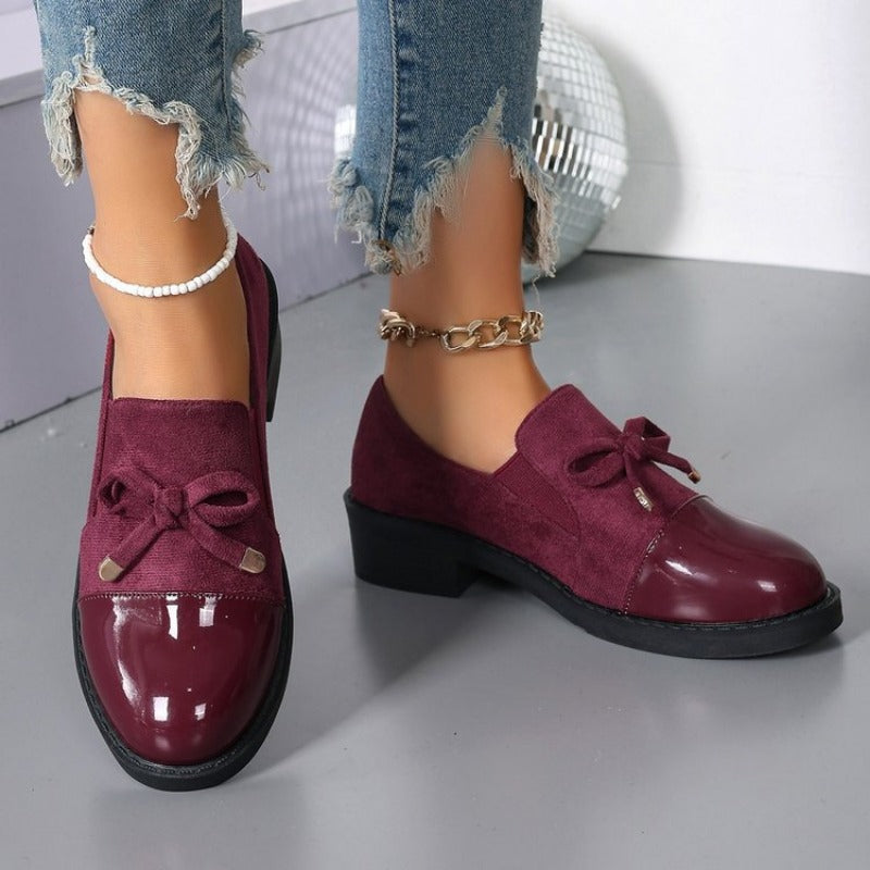 Women's Loafers Bow Block Heel Slip-On Comfortable Casual Formal Shoes