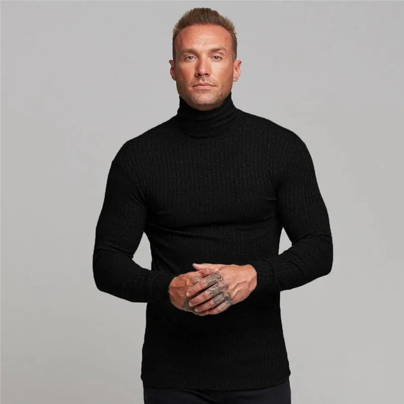Men's Turtleneck Sweater Slim Fit Casual Business Knit Pullover Black Grey White Warm Stretch Modern Office Smart Casual All Season-1