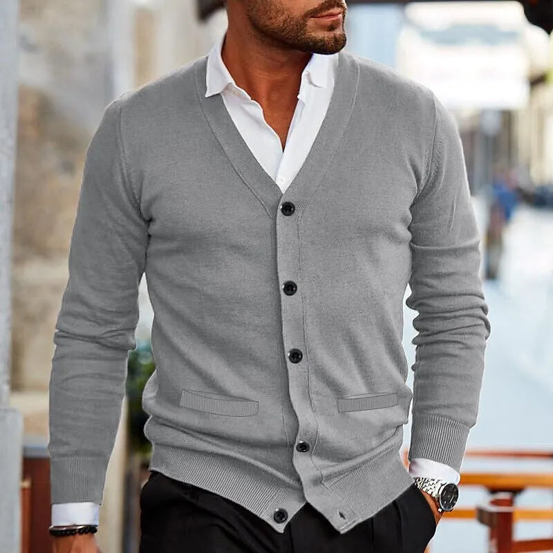 Men's V-Neck Cardigan Buttoned Casual Knit Jumper Relaxed Fit Everyday Layering Sweater Work Lounge Lightweight Sizes S-4XL-6
