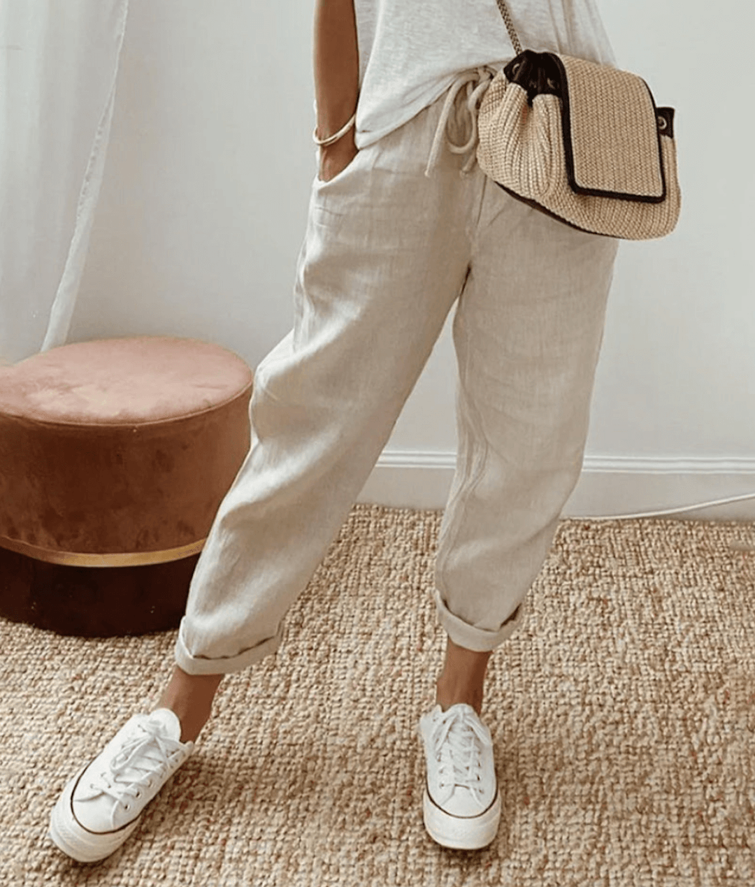 Zoé women's linen trousers in Beige