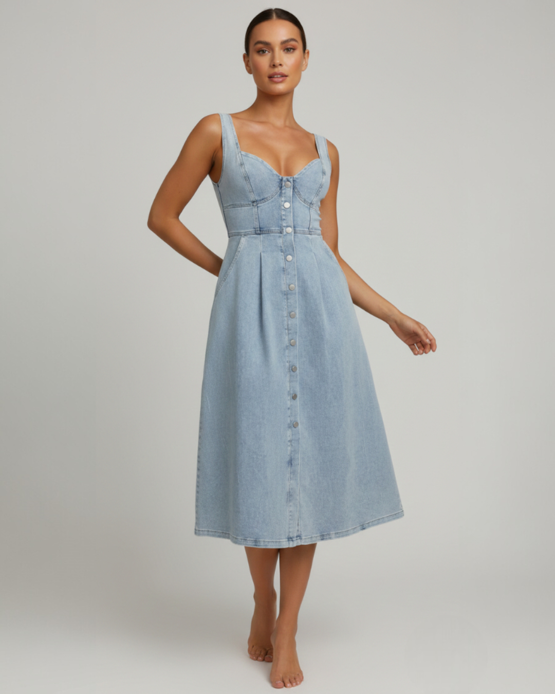 Aveline women's midi dress in Light Denim