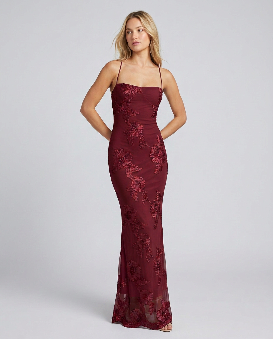 Angela women's maxi dress in Claret