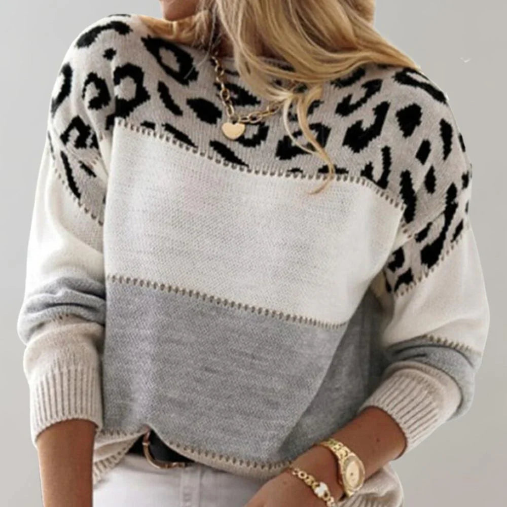 Leopard Print Sweater Women Relaxed Casual Pullover Animal Print Everyday Knit Top