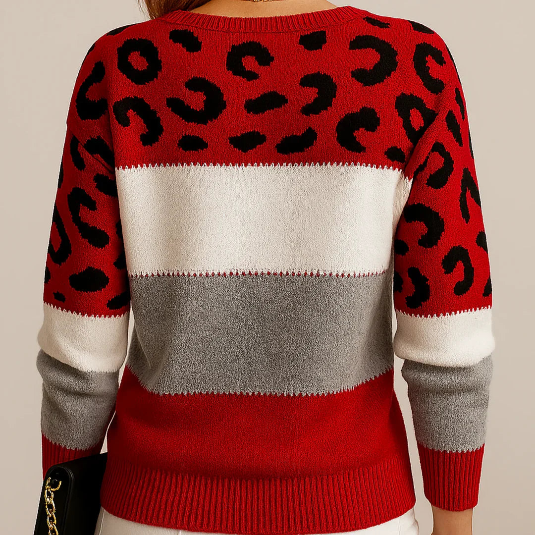 Leopard Print Sweater Women Relaxed Casual Pullover Animal Print Everyday Knit Top