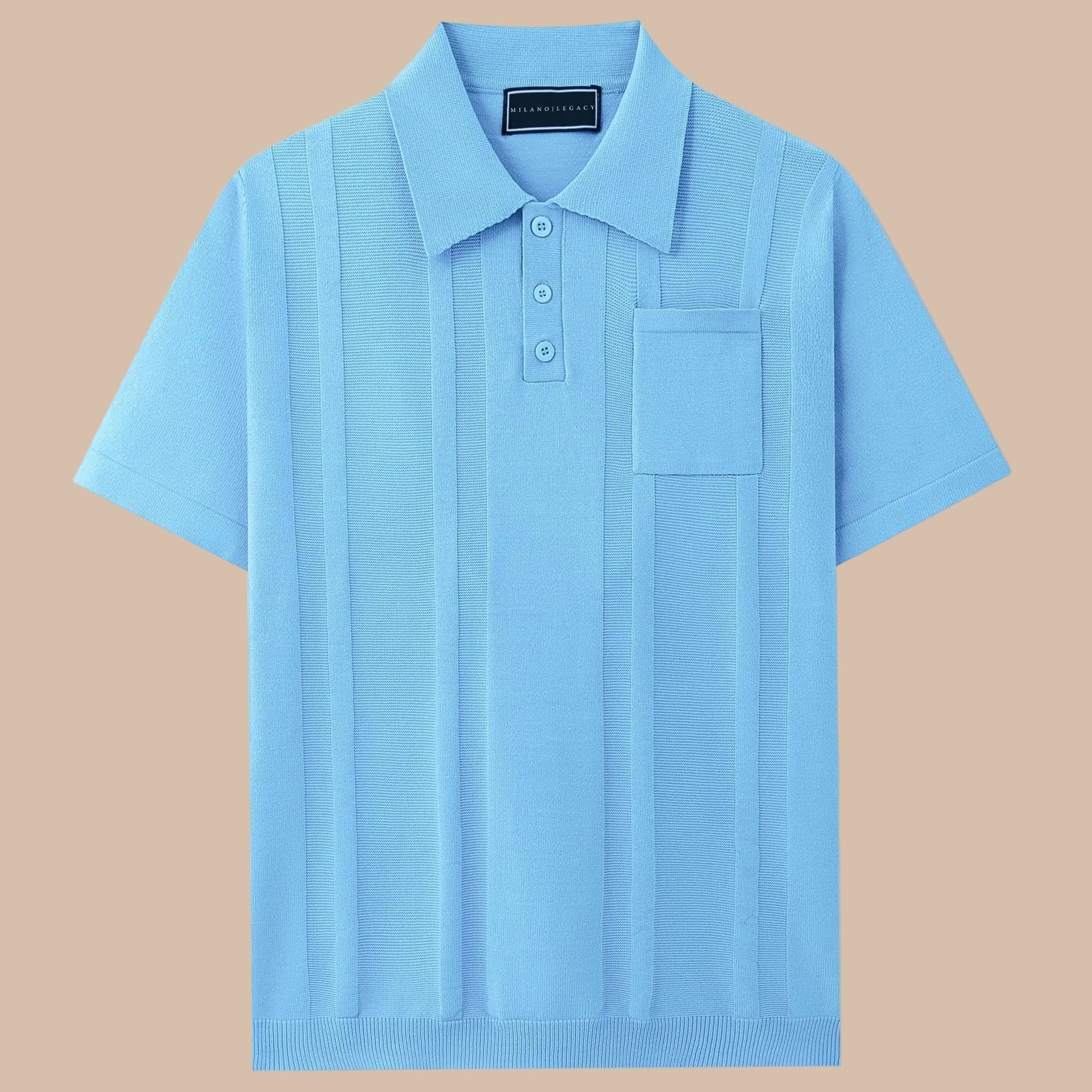 Men's Knit Polo Shirt Short Sleeve Button Placket Vertical Stripe