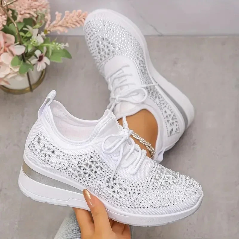Women's Orthopedic Sneaker Rhinestone Lace-Up Casual Comfort Everyday Shoe