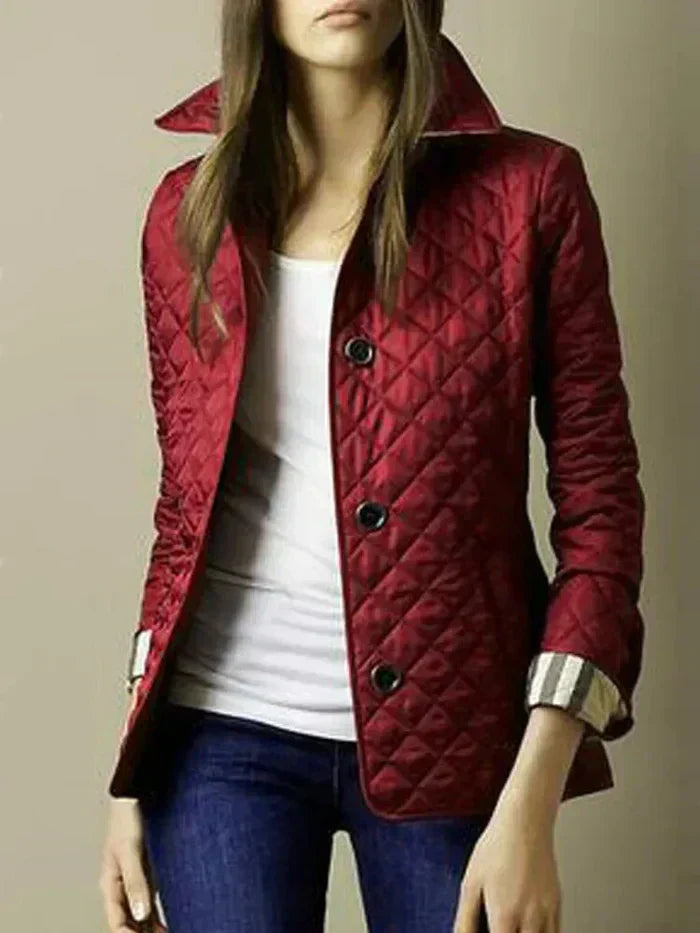 Women's Quilted Jacket Lightweight Warm Diamond Stitch Elegant Casual