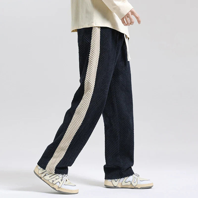 Men's Wide Leg Pants Drawstring Waist Side Stripe Relaxed Fit Casual
