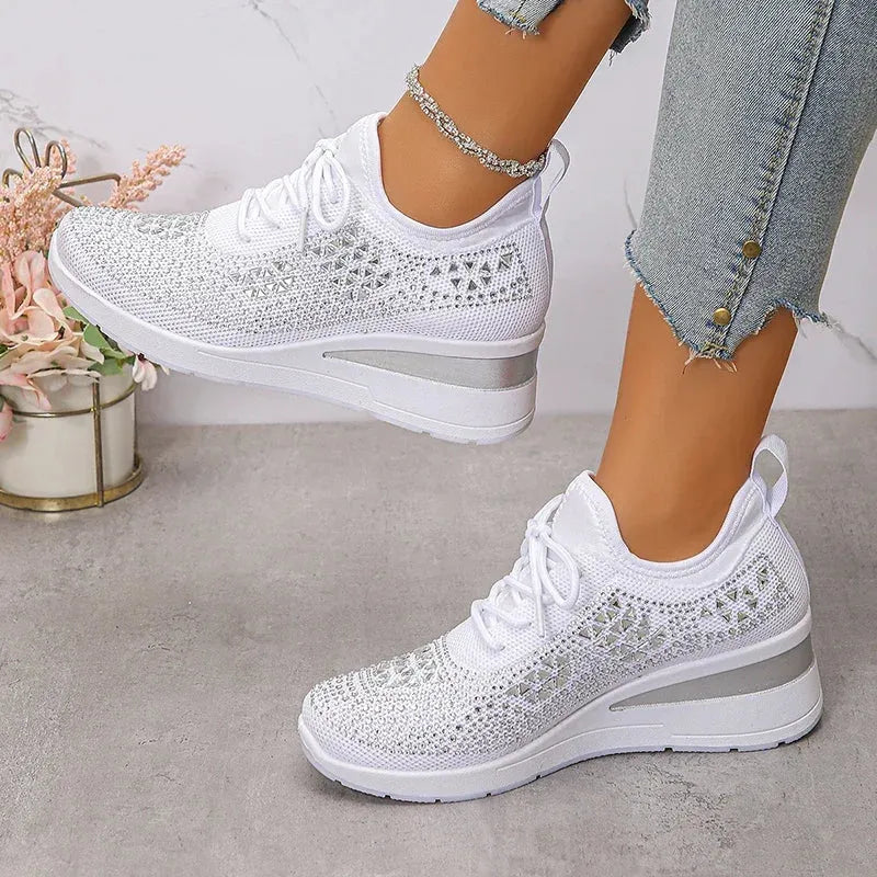 Women's Orthopedic Sneaker Rhinestone Lace-Up Casual Comfort Everyday Shoe