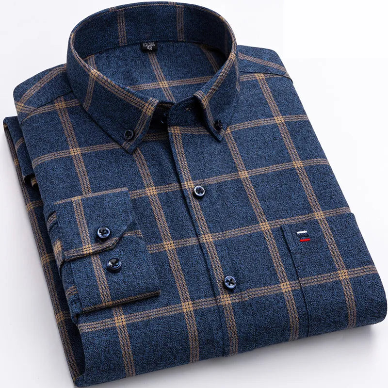 Men's Plaid Button-Down Shirt Slim Fit Long-Sleeve Smart Casual