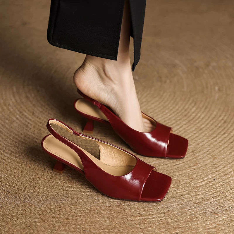 Women's Leather Slingback Heels Kendra Square Toe Comfortable Everyday