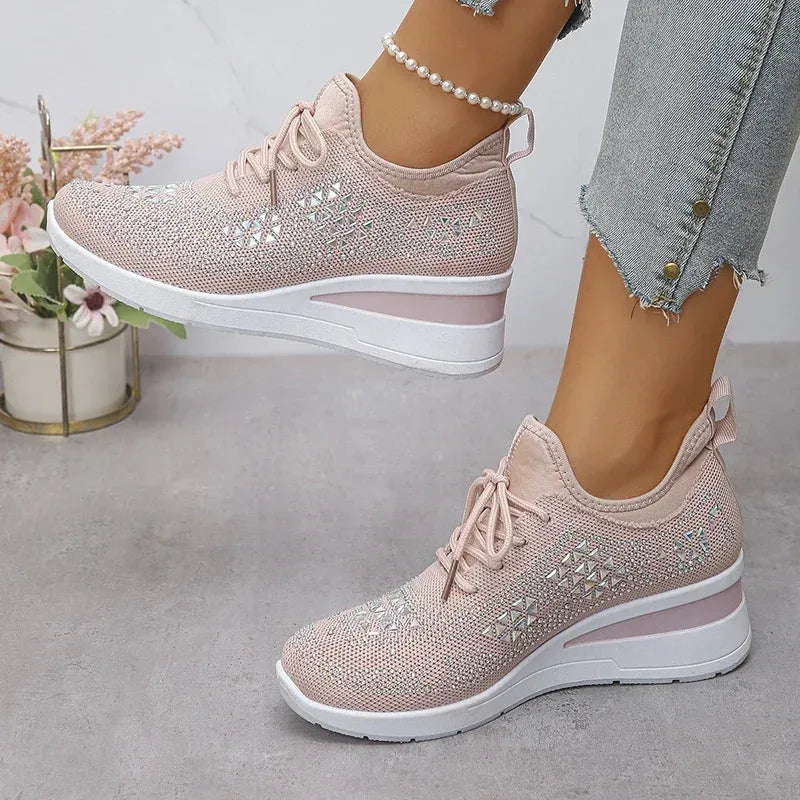 Women's Orthopedic Sneaker Rhinestone Lace-Up Casual Comfort Everyday Shoe