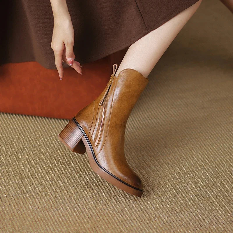Leather Ankle Boots Women Smooth Black Brown Casual Elegant Everyday