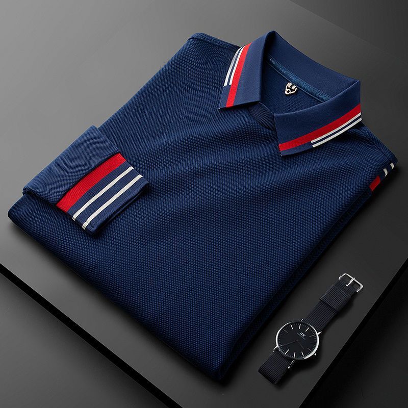 Men's Long Sleeve Polo Jumper Textured Knit Contrast Collar Regular Fit
