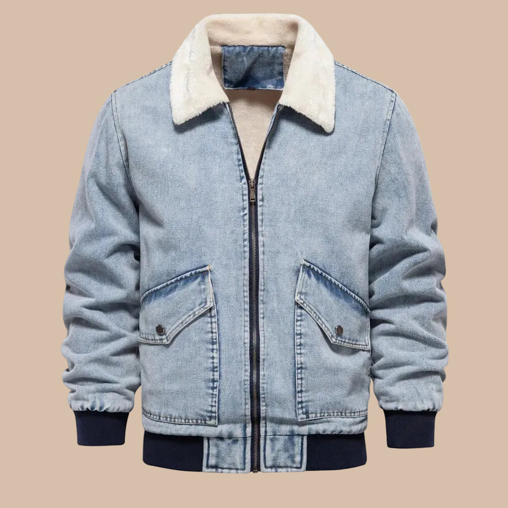 Men's Zip-Up Jacket Fold-Over Collar Front Pockets Casual Regular Fit