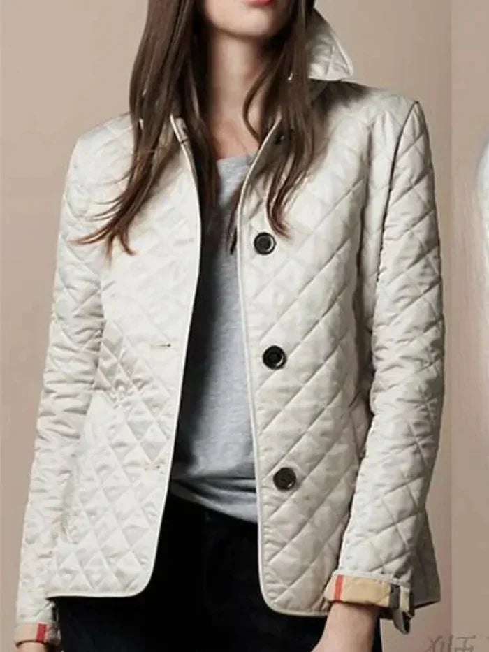 Women's Quilted Jacket Lightweight Warm Diamond Stitch Elegant Casual