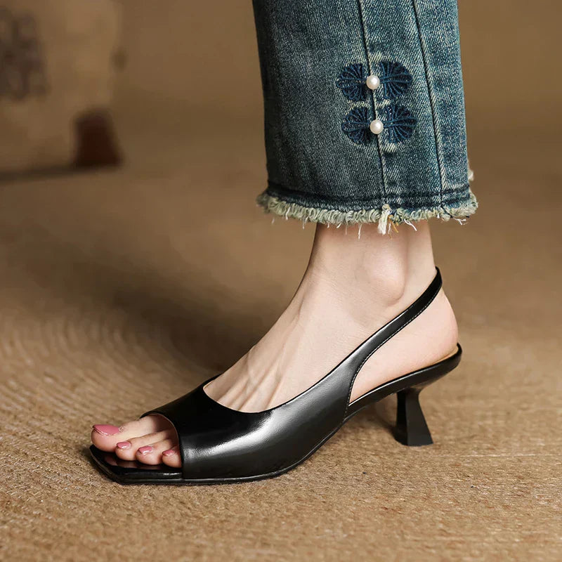 Women's Leather Slingback Heels Kendra Square Toe Comfortable Everyday