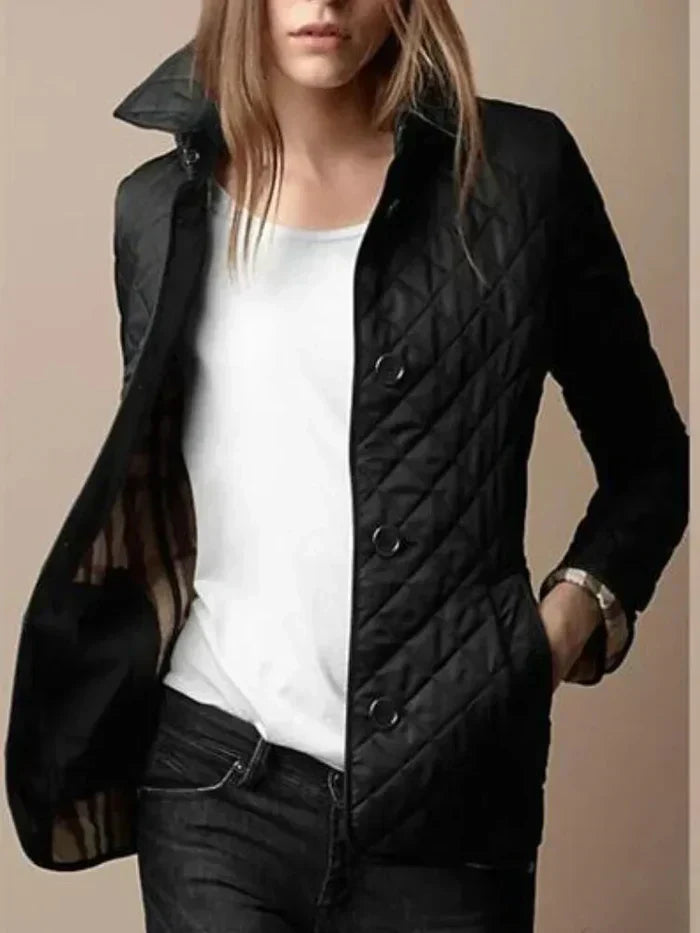 Women's Quilted Jacket Lightweight Warm Diamond Stitch Elegant Casual
