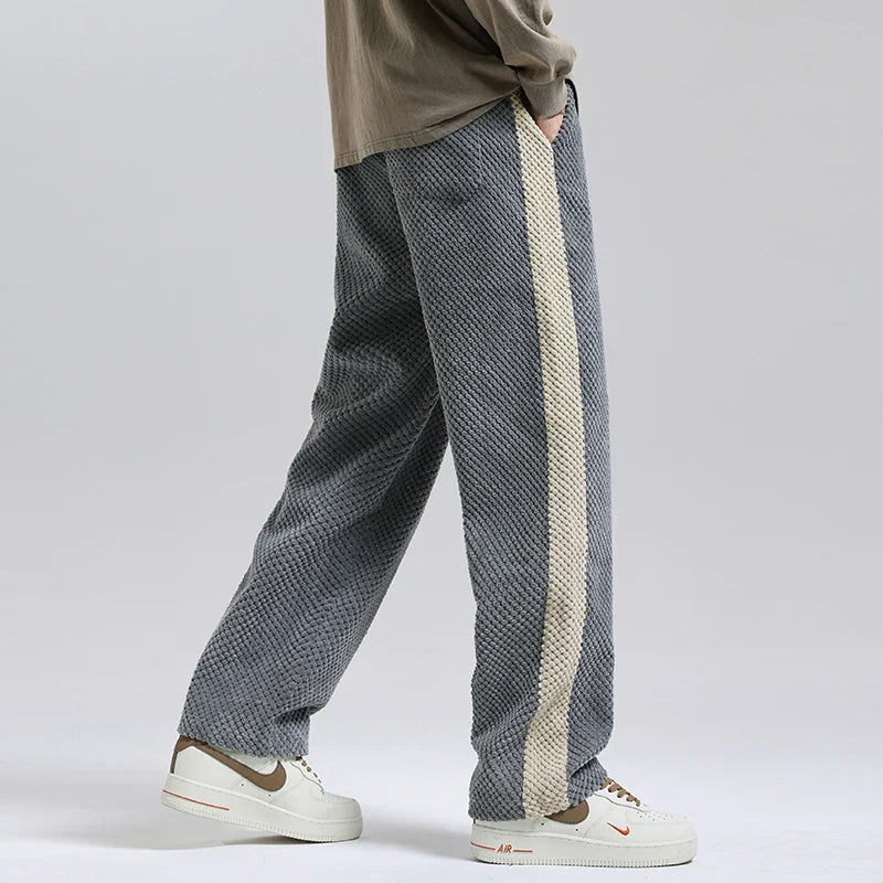 Men's Wide Leg Pants Drawstring Waist Side Stripe Relaxed Fit Casual