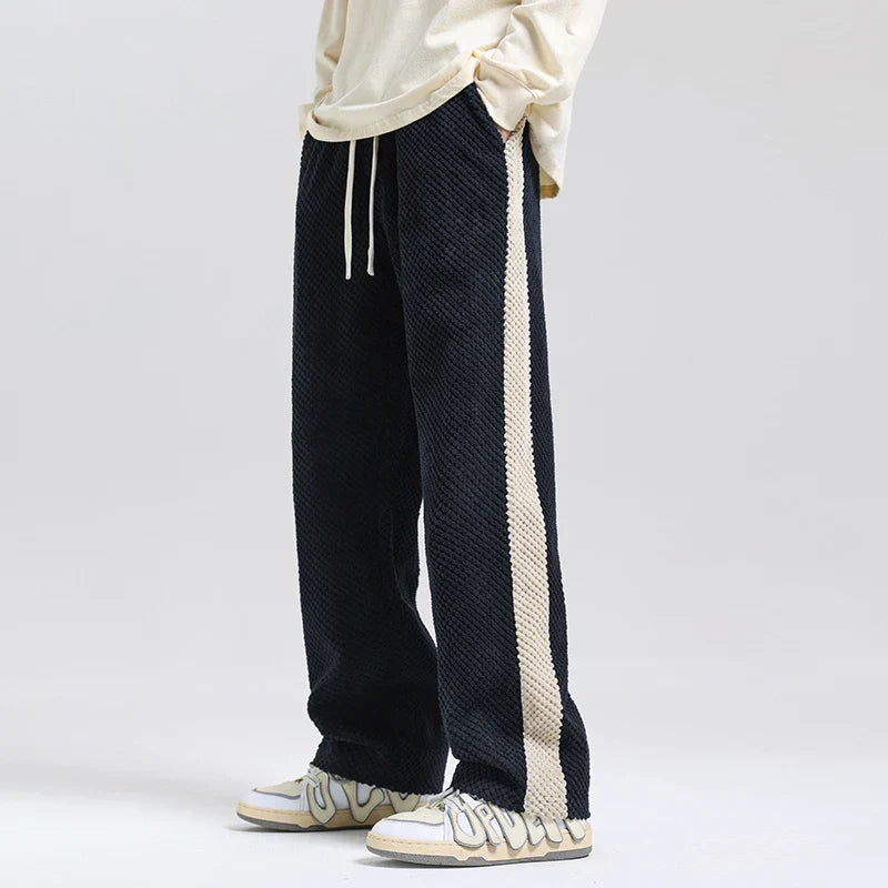 Men's Wide Leg Pants Drawstring Waist Side Stripe Relaxed Fit Casual