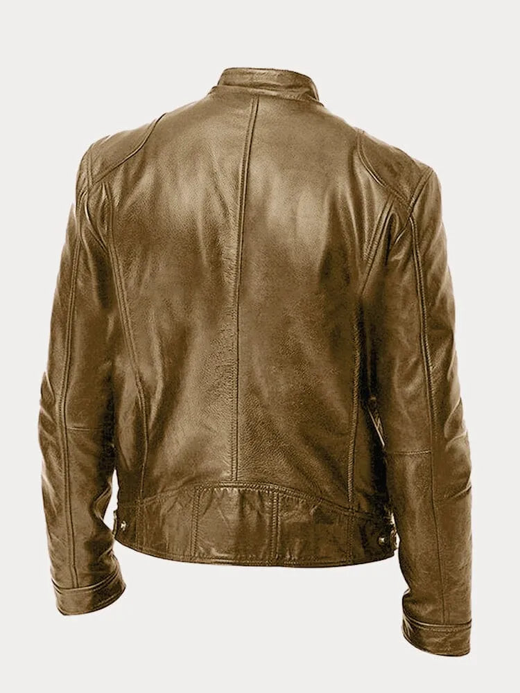 Men's Biker Jacket Zip Front Moto Style Stand Collar Slim Fit