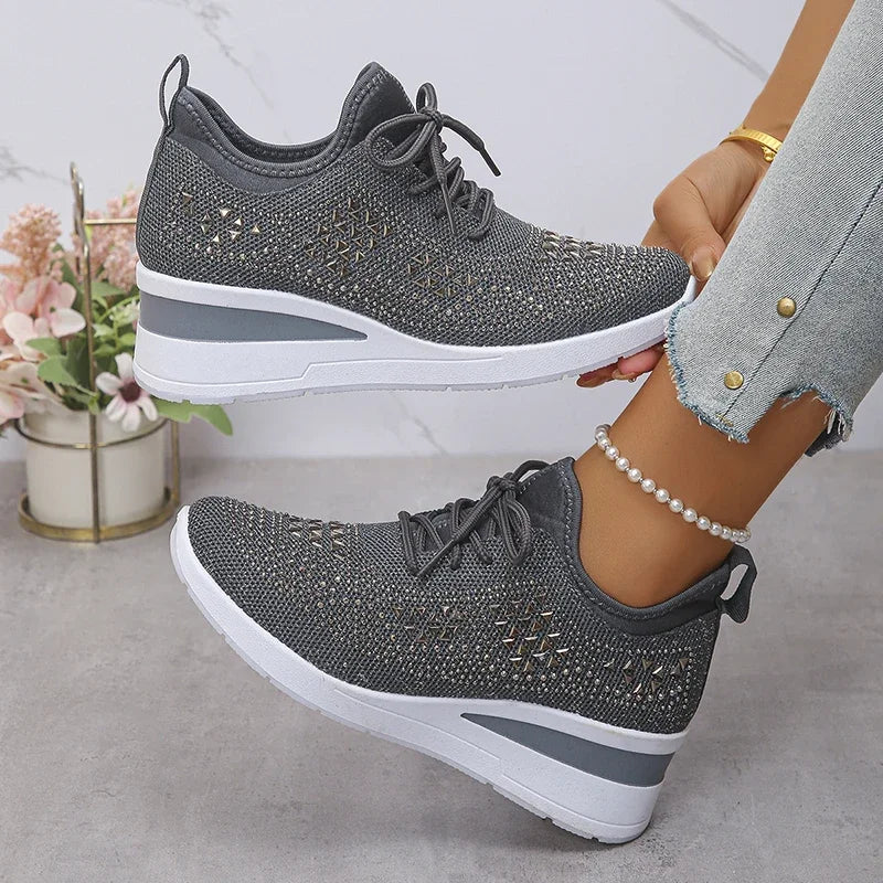 Women's Orthopedic Sneaker Rhinestone Lace-Up Casual Comfort Everyday Shoe