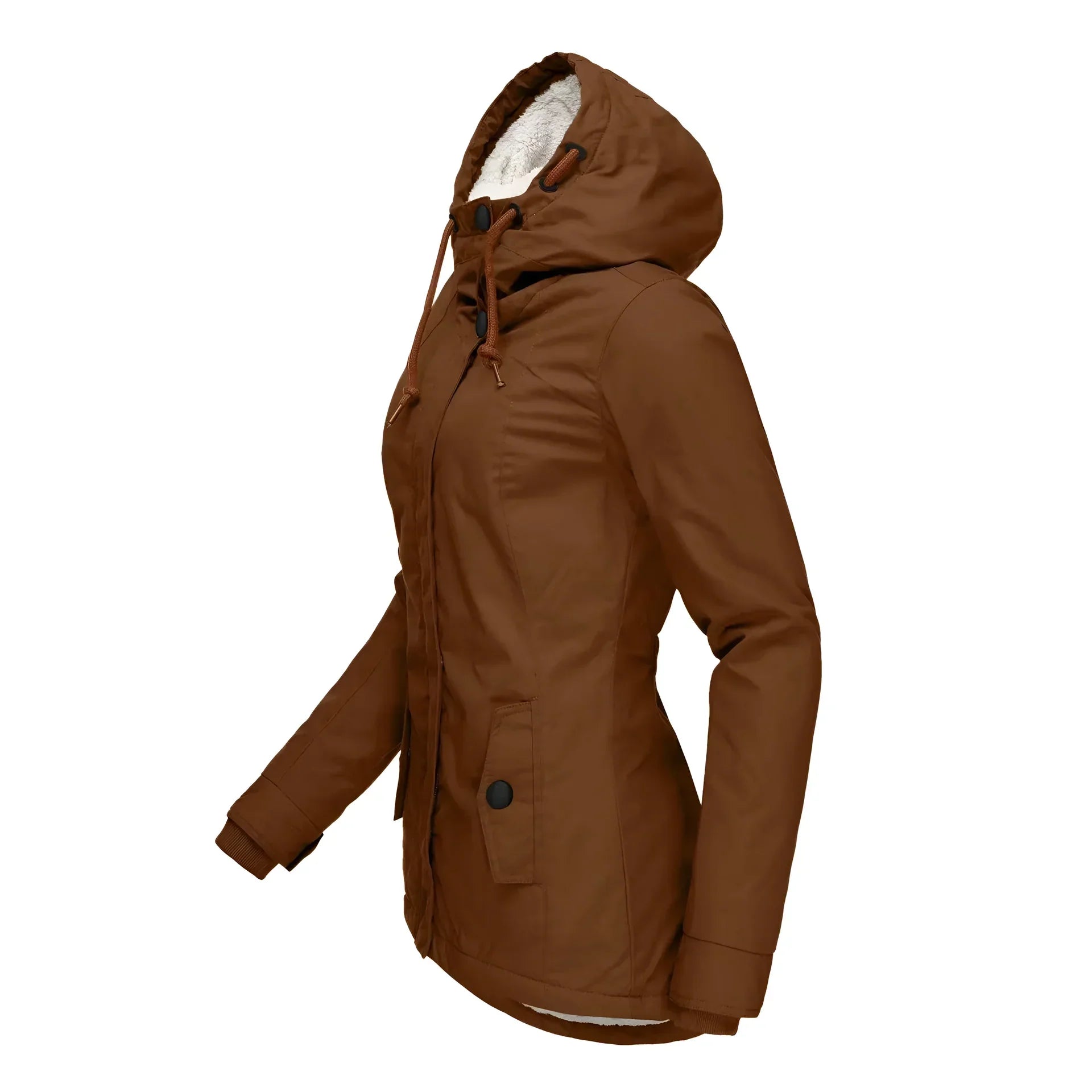 Women's Long Waterproof Winter Coat Fleece Lined Tailored Warm Elegant Outerwear