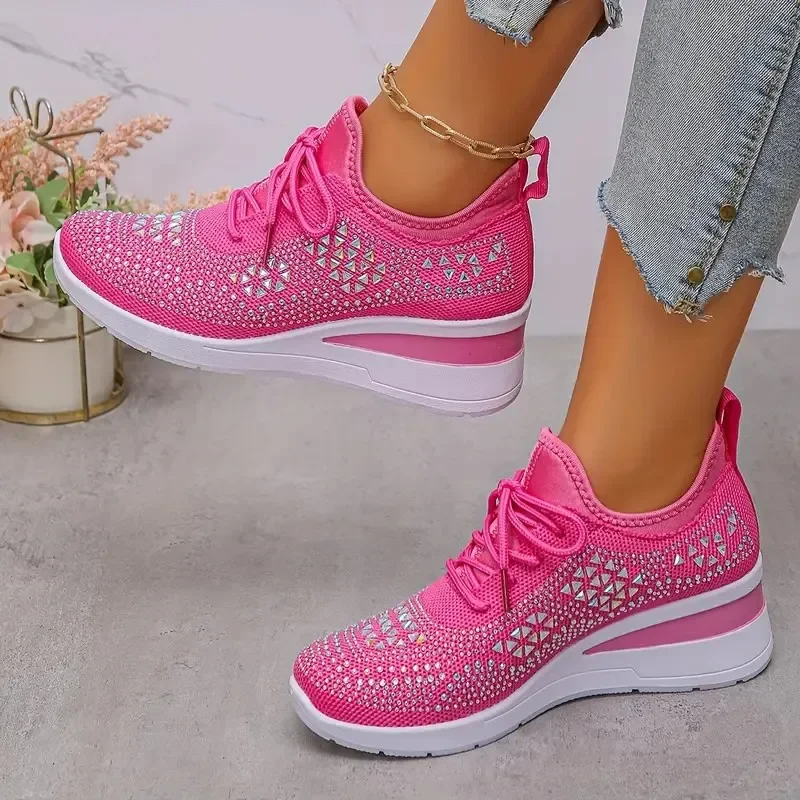 Women's Orthopedic Sneaker Rhinestone Lace-Up Casual Comfort Everyday Shoe