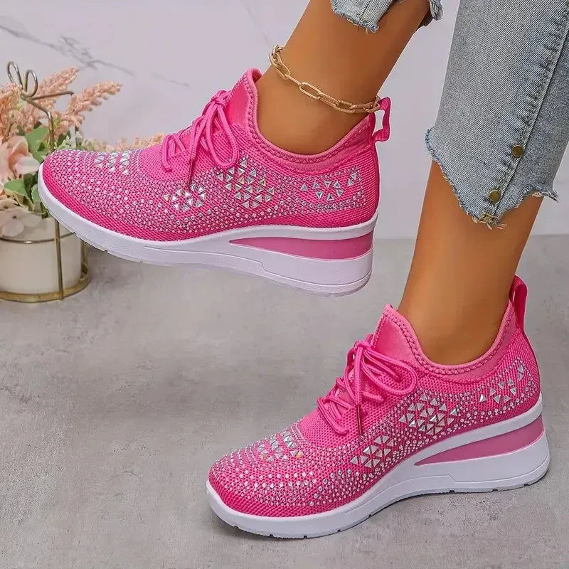 Women's Orthopedic Sneaker Rhinestone Lace-Up Casual Comfort Everyday Shoe