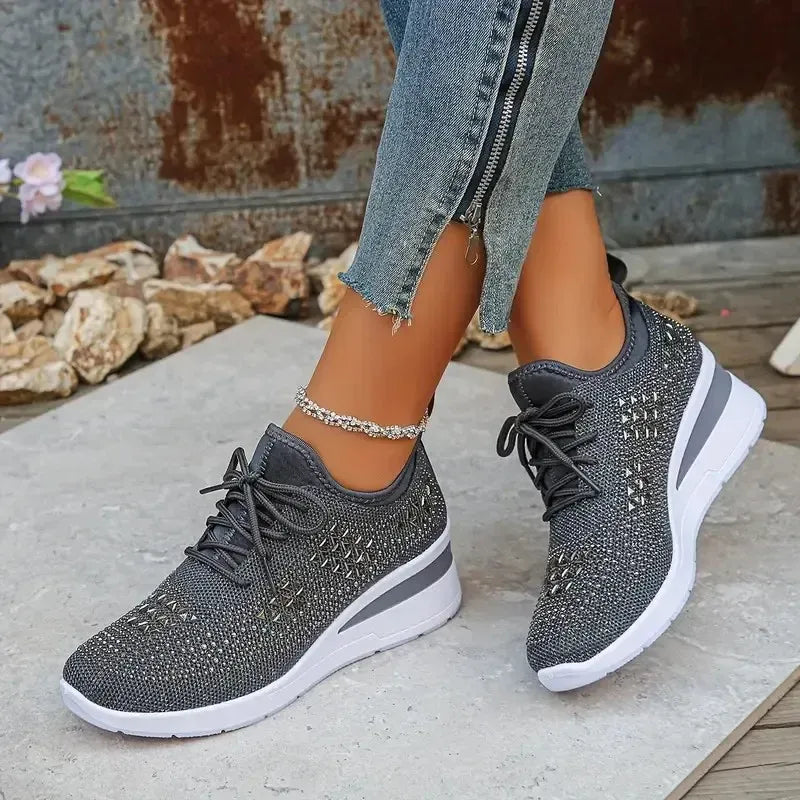Women's Orthopedic Sneaker Rhinestone Lace-Up Casual Comfort Everyday Shoe